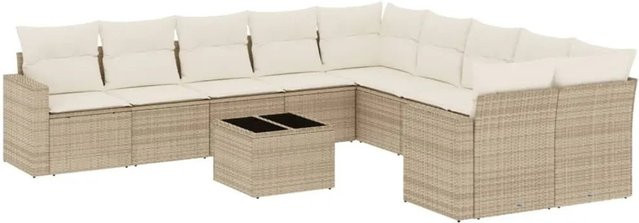 vidaXL 11-teilige Garten-Sofagarnitur aus Poly-Rattan mit Kissen in Beige - Bild 1