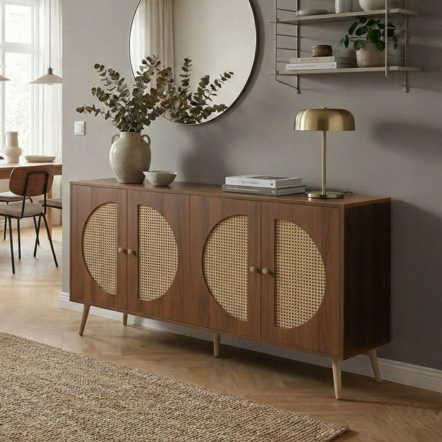MCW Sideboard P49 Kommode mit Poly-Rattanfront aus MDF in Braun, B/T/H: 160 x 80 x 40 cm - Bild 1