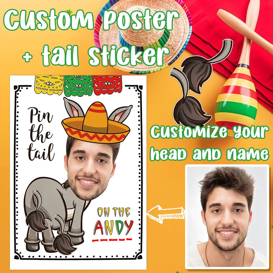 cyuan Personalisiertes Foto-Pin-the-Tail-Partyspiel-Set, Partyspiel, 1-teiliges Set - Bild 6