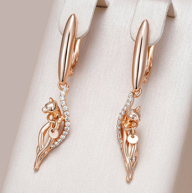 Kinel Tropfen Ohrringe, 585 Gold, Roségold, Zirkonia, Damen, Vintage - Bild 1