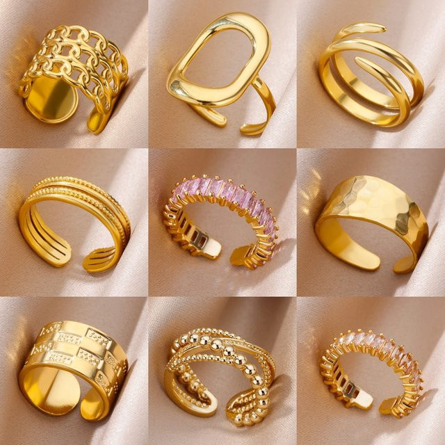 HPTOTMG Ringe Edelstahl, Gold, Damen, Klassisch - Bild 1