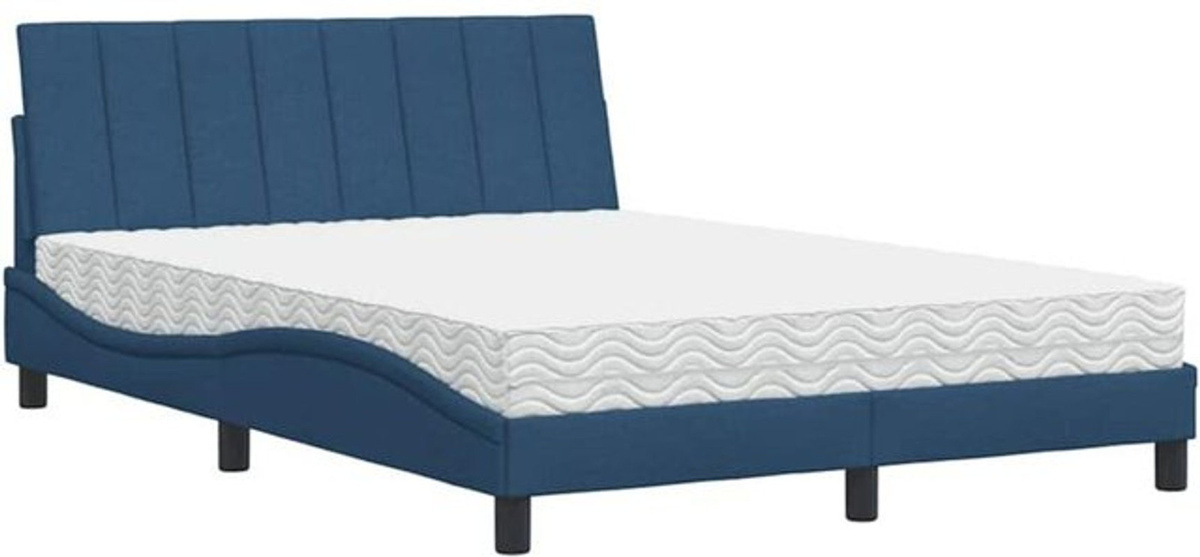 Polsterbett Hanko von vidaxl mit Matratze in Blau, Modernes Bett aus Stoff und Metall, B/T: 140 x 190 cm - Bild 1