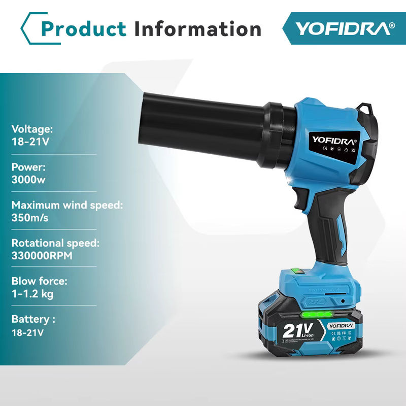 Yofidra Bürstenloser Elektrischer Turbo-Gebläseventilator Handgehaltener Laubbläser und Staubblasgerät in Blau für Makita 21V Akkupins - Bild 2