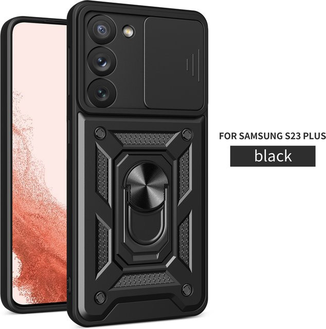 Magnetische Schutzhülle für Samsung Galaxy S23 Plus mit Kamera-Schutz und Ring-Ständer in Schwarz oder Gold - Bild 1