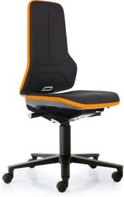 Bimos Neon Industriestuhl mit Rollen und Supertec Flexband in Orange und Schwarz mit Sitztiefenverstellung und Gewichtsregulierung - Bild 1