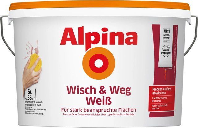 Alpina Wisch und Weg Dispersionsfarbe Weiss matt 5 Liter - Bild 1