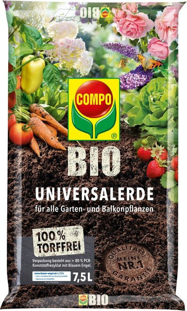 Compo Bio Universal-Erde torffrei für Zierpflanzen, Kräuter, Obst und Gemüse, 7,5 l - Bild 1