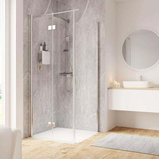 Schulte ExpressPlus Garant 2.0 Duschkabine als Eckeinstieg mit Drehfalttür und Seitenwand in Silber, B/H/T: 90 x 200 x 90 cm - Bild 1