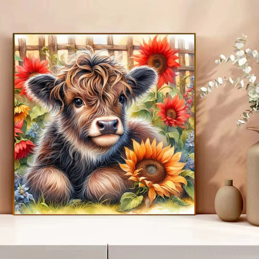 Evershine Kreuzstich Set Kuh mit Sonnenblumen Motiv, 11CT DIY Stickerei Leinwand in Multicolour - Bild 3