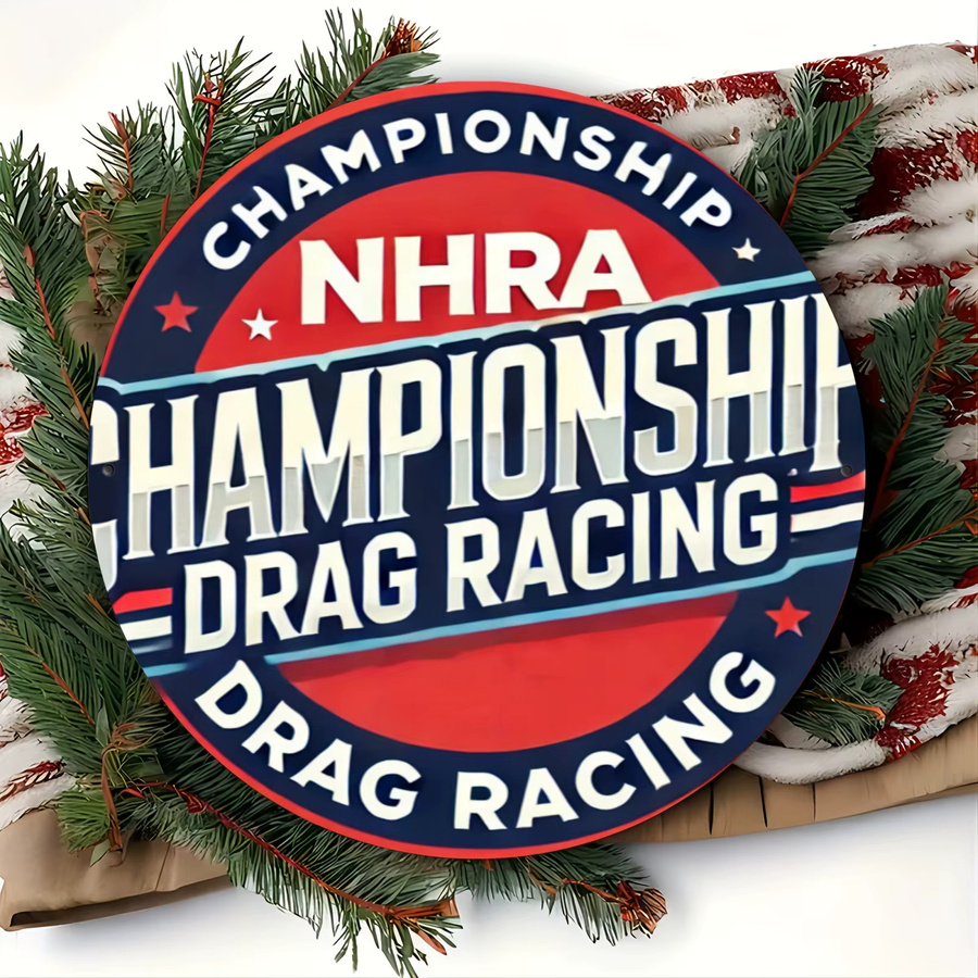 Potdemiel NHRA Championship Metall-Wandkunst – Rundes Aluminiumschild im Drag Racing Design mit Sternen, Farbe: Rot und Blau, Durchmesser: 20,3 cm - Bild 5