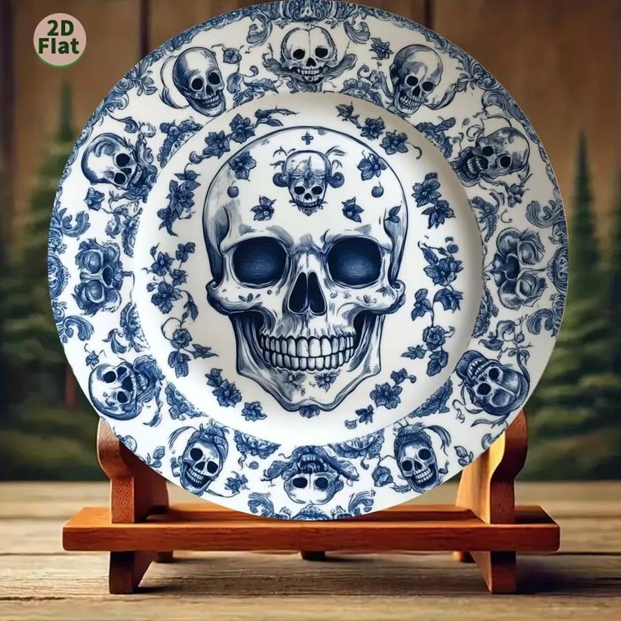 CIFBUY Vintage Floral Skelettplatte aus Aluminium in Blau und Weiß als 2D Kunstdeko - Bild 3