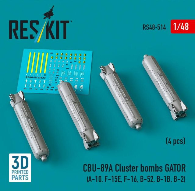 ResKit Models CBU-89A Cluster Bombs GATOR, 4-teiliges Set, 3D Printed - Bild 1