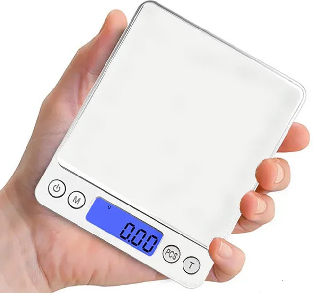 Digitale Präzisions-Küchenwaage in Silber aus Edelstahl mit LCD-Display, Tragbare Elektronische Schmuck- und Lebensmittelwaage mit 0,01g Messgenauigkeit, USB- und Batteriebetrieb - Bild 1