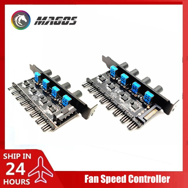 Flying Elephant PWM Lüfter-Hub-Controller für Desktop-Computer, 4-Gang SATA/Molex Splitter mit externen Tasten zur Geschwindigkeitsanpassung, Schwarz - Bild 1