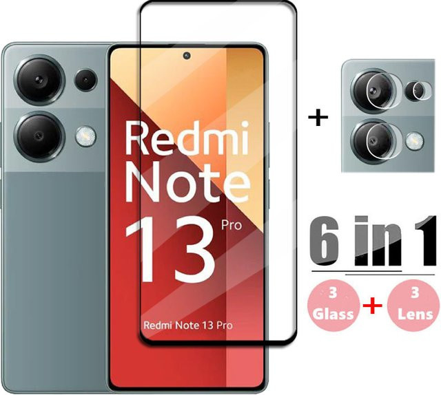 6in1 Panzerglas Schutzset für Xiaomi Redmi Note 13 Pro inklusive Kameraobjektivschutz in Transparent - Bild 1