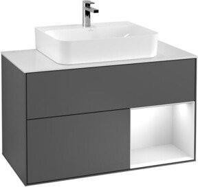 V&B Waschtischunterschrank Finion 100 Wandbeleuchtung in Eiche Lack Grau B: 100 cm, T: 50,1 cm, H: 50,1 cm - Bild 1