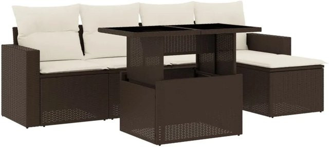 vidaXL 6-teilige Garten-Sofagarnitur aus braunem Poly-Rattan mit cremeweißen Kissen und pulverbeschichtetem Stahlgestell - Bild 1