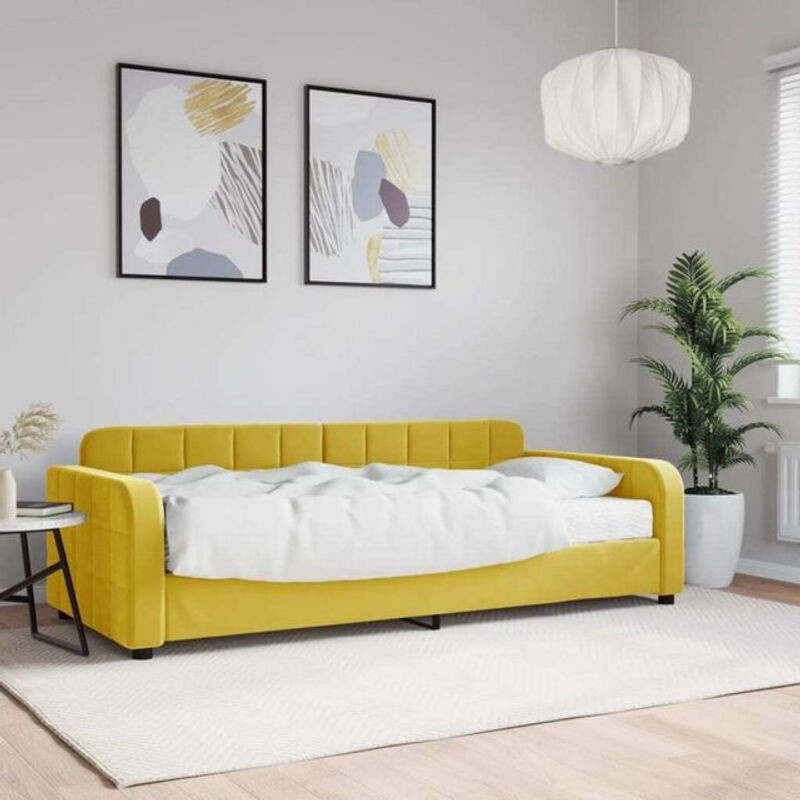 Vidaxl Polsterbett Tagesbett mit Matratze aus Samt und Metall in Gelb B/T/H: 90 x 200 cm - Bild 1