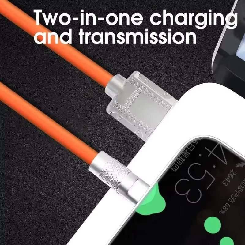 KAFNHCKA USB-C Schnellladekabel aus Silikon mit 120W und 6A, Länge: 1 m, Blau und Orange - Bild 2