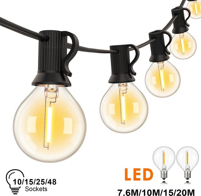 Genixgreen G40 Vintage Lichterkette mit E12 Fassung, dimmbar und anschließbar, transparentes Glas, Indoor und Outdoor - Bild 1