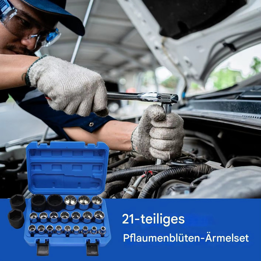 21-teiliger Steckschlüsselsatz 8-36mm mit Aufbewahrungsbox in Blau, 1/2 Zoll Steckschlüssel-Set mit Sechskant- und Splined-Bits für Reparaturarbeiten - Bild 3