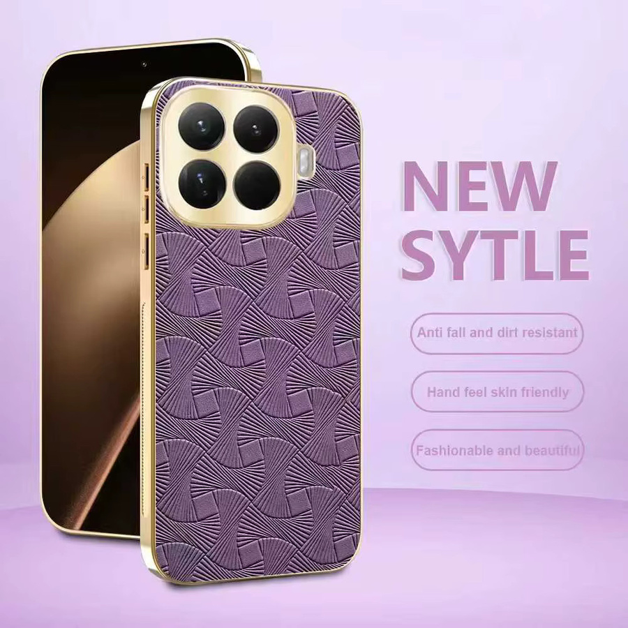 Luxuriöse PU-Hülle für Xiaomi 15T Pro und 17 Pro Max in Schwarz mit quadratischem Prägedesign und Metallkante - Bild 3