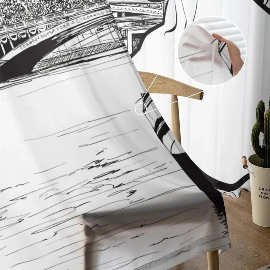 Yiran Furniture Transparente Tüll-Vorhänge Paris Seine Eiffelturm mit roten Lippen aus Organza und Voile, Farbe: Weiß/Rot, Breite: 135 cm, Höhe: 115 cm - Bild 2