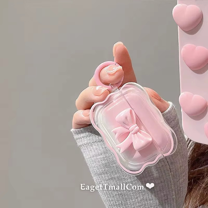 3D Bow Wave Schutzhülle für Apple AirPods 1, 2 und AirPods Pro in Pink Floral mit Schlüsselanhänger - Bild 2
