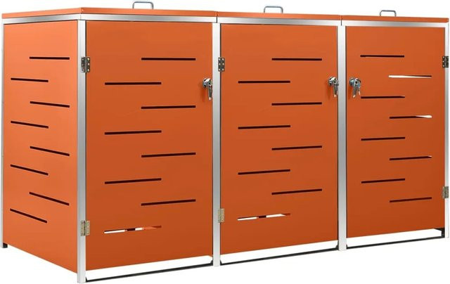 vidaXL Mülltonnenbox aus Edelstahl für 3 Tonnen, Farbe: Silber, B/T/H: 207 x 77,5 x 115 cm - Bild 1