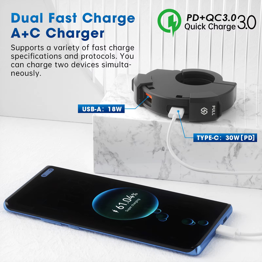 Wasserdichtes Motorrad USB Ladegerät mit 48W Quick Charge PD und QC3.0 für Lenker-Montage, Schwarz, 12V-24V Power Adapter mit USB-C - Bild 3