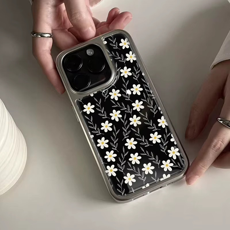 DecoPhone High-End-Hydrogel-Rückplatte Handyhülle mit gelben Blumen im koreanischen Stil und silbernem Rand für iPhone 17, 16, 15, 14 Pro Max - Bild 3