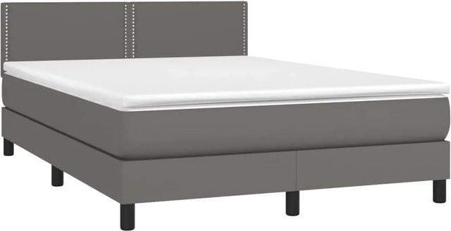 vidaXL Boxspringbett mit Matratze in Grau aus Kunstleder mit LED-Unterbettbeleuchtung und USB-Anschluss, B/T: 140 x 190 cm - Bild 1