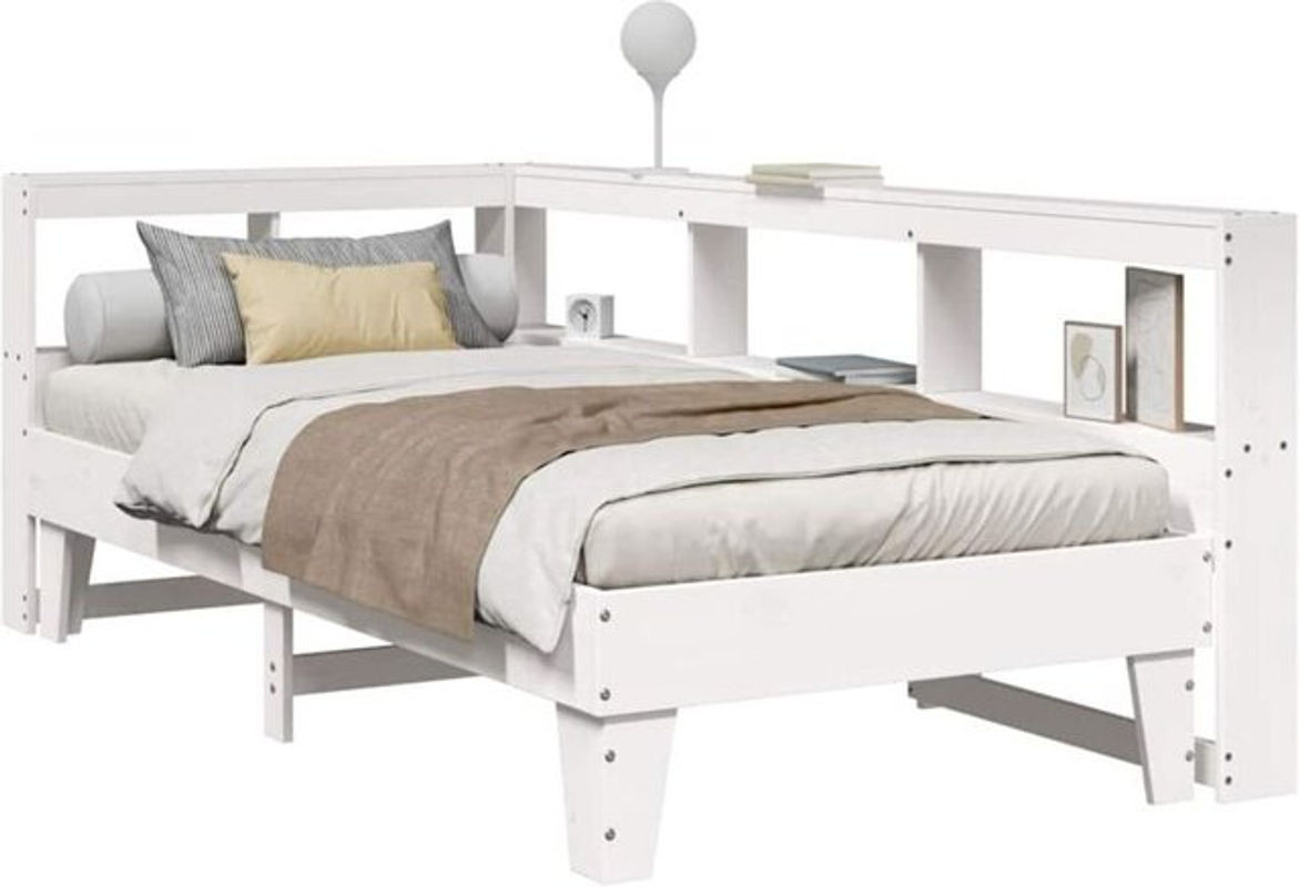 Massivholzbett Vidaxl aus Kiefer mit Regal in Weiß, B/T/H: 90 x 190 x 80 cm - Bild 1