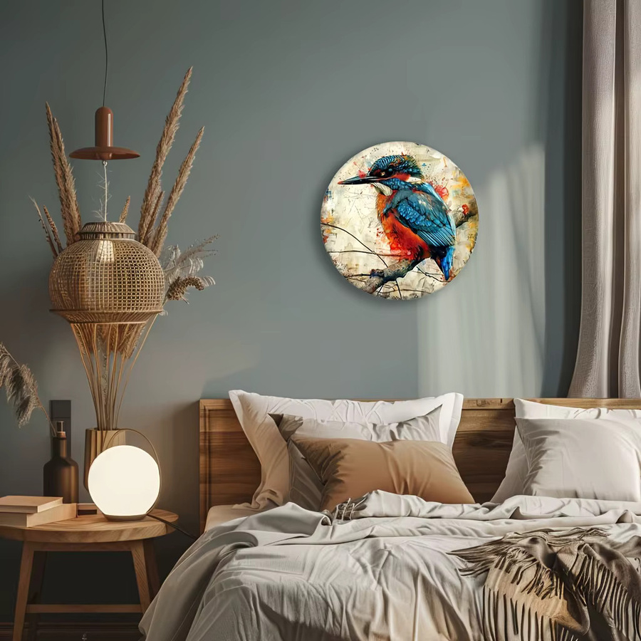 Potdemiel Eisvogel Wandkunst aus Aluminium, rundes Metalldesign in Mehrfarbig auf Weiß - Bild 5