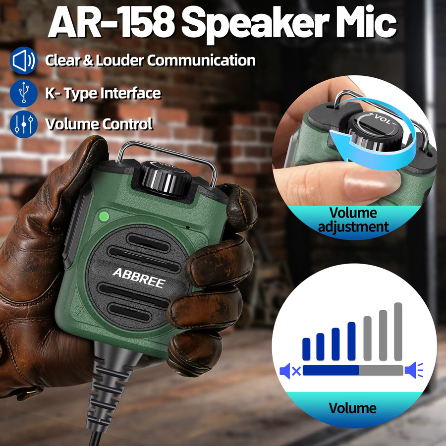 ABBREE AR-158 2-Pin wiederaufladbares Mikrofon mit Lautstärkeregler und PTT-Taste in Grün für Baofeng UV 5R BF 888S UV 21 PRO Funkgeräte - Bild 4