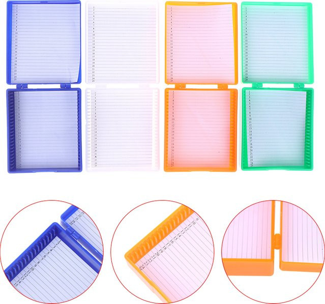 KOQZM Kunststoff-Objektträgerbox für Mikroskopglas, 25 Stück, Aufbewahrungsbox für biologische Scheiben in Blau und Multicolour - Bild 1