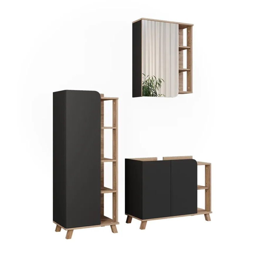 Vicco Badmöbel-Set Karen in Sonoma und Anthrazit, 3-teiliges modernes Badezimmer-Set mit Waschtischunterschrank und Spiegelschrank, Wandmontage - Bild 2