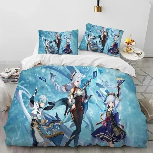 Genshin Impact Anime Bettwäsche-Set von Binchi Outdoor Product, Blau, Bettbezug und Kissenbezug, B/H: 140 x 210 cm - Bild 1