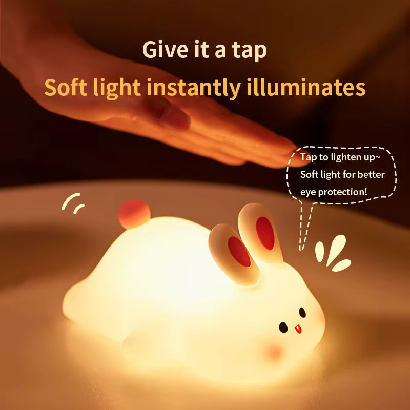 ATcomm LED Kaninchen Nachtlampe aus Silikon in Weiß mit USB-Aufladung und Timer für Kinder - Bild 3