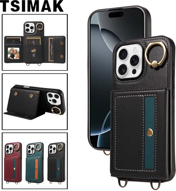 Leder-Handyhülle für Apple iPhone als Crossbody-Geldbörse mit Kartensteckplatz in Grün - Bild 1