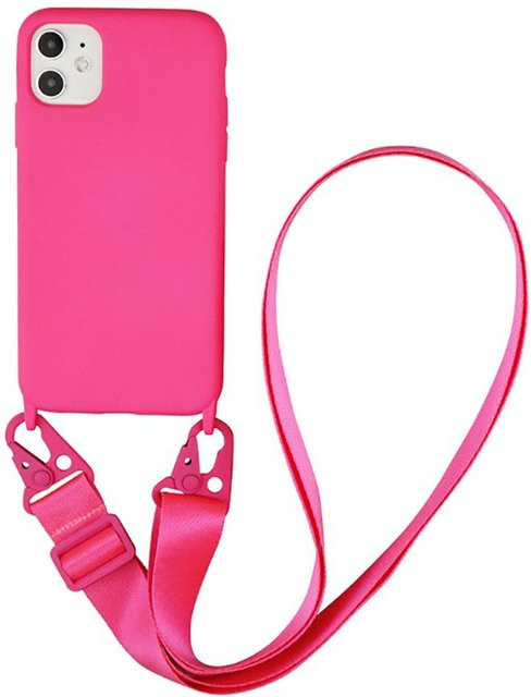 Silikon Handyhülle mit Lanyard und Crossbody-Kette für Apple iPhone 11 bis 16 Pro Max, Farbe: Pink - Bild 1