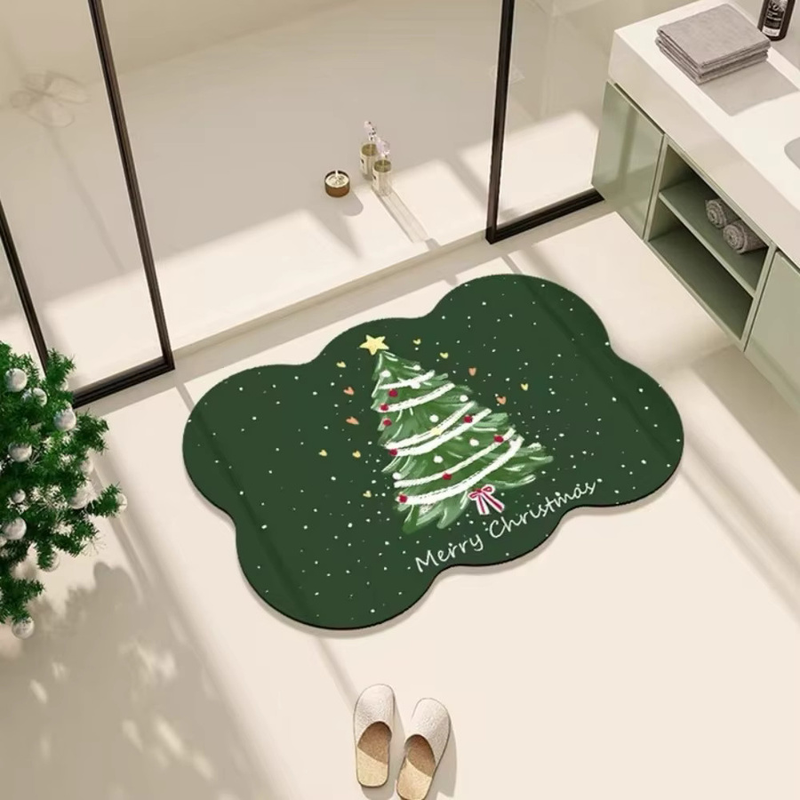 VIKAMA Weihnachtsbaum-Badematte aus Kieselgur in Grün, saugfähig und wasserabsorbierend, B/T: 60 x 40 cm - Bild 2