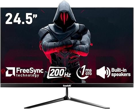 Gawfolk PC-Gaming-Monitor 24,5 Zoll Full HD 1080p mit 200 Hz, 1 ms Reaktionszeit, FreeSync und integrierten Lautsprechern, Schwarz, HDMI und DisplayPort - Bild 1
