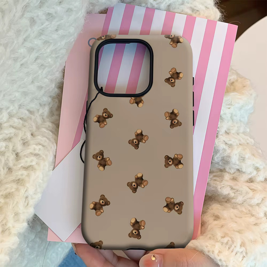 Potdemiel Teddybär-Handyhülle in Hellbraun für iPhone 17 16 15 14 13 12 Pro Max Plus mit doppellagiger Rückseite - Bild 3
