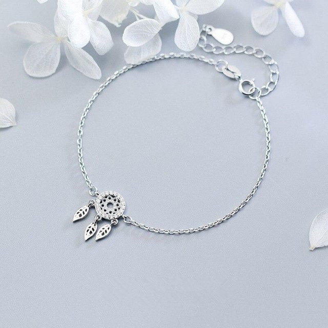 Armband 925 Sterling Silber, Quaste Traumfänger Feder, gray, Damen - Bild 1