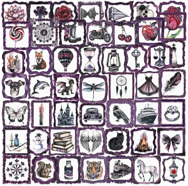 50 Stück transparente INS-Lila Bilderrahmen-Aufkleber aus wasserfestem PET für Scrapbooking und Dekoration von Anime Worlds Store - Bild 1