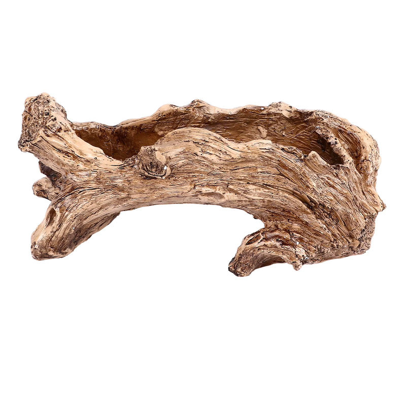 Qiilu Pflanztopf in rustikaler Treibholz-Optik aus Kunstharz und Holz, braun, unregelmäßige Form mit Drainageloch - Bild 4