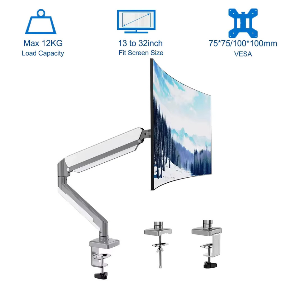 BEISHI TV-Monitor-Halterung mit Gasfeder in Silber für 13–32 Zoll Bildschirme, verstellbarer Einzel-Monitorständer mit VESA 75/100 mm - Bild 2