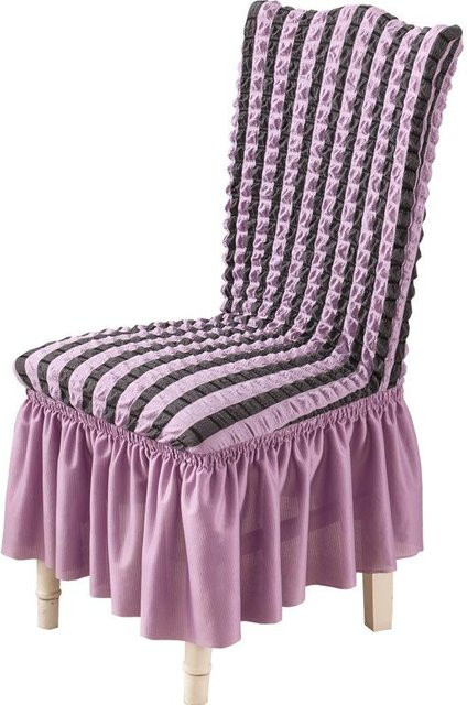 Bestbags Seersucker Universal-Stretch-Esszimmerstuhlbezug mit Schößchen in Lila - Bild 1
