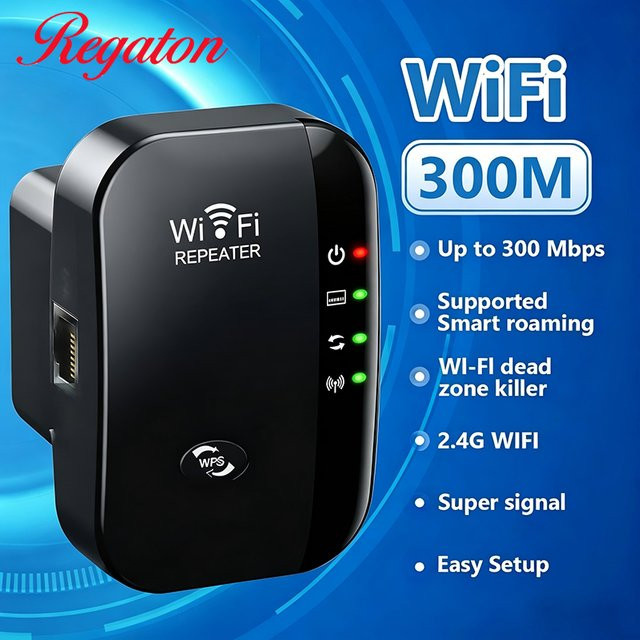Regaton WLAN Repeater Single-Band 2,4 GHz Wi-Fi Reichweitenverstärker Schwarz - Bild 1